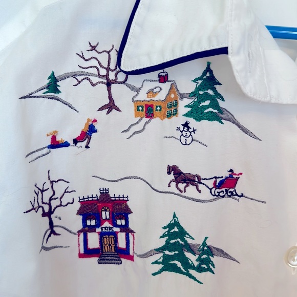 Vintage Signatures Northern Isles 14 White Winter Scene Button Down Shirt - Picture 5 of 9